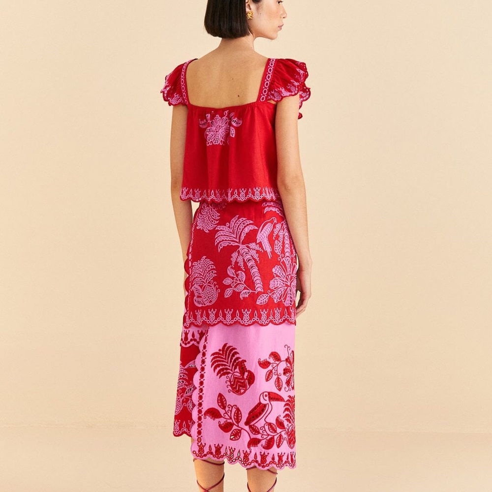 FARM Rio Red Palm Tree Richelieu Blouse - Picture 4 of 4